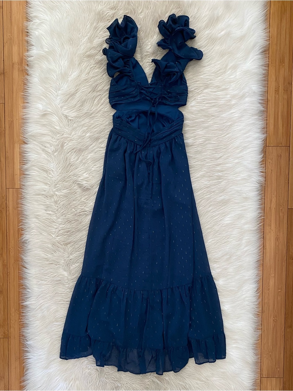 Petal & Pup Harmony Maxi Dress Navy Blue V-Neck Open Corset Back Formal Gown S - Picture 9 of 14
